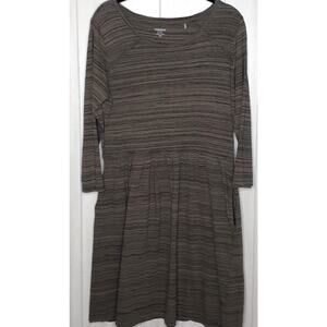 Toad & Co Gray Striped 3/4 length Sleeve Athletic Dress w/ Pockets at Hip Large